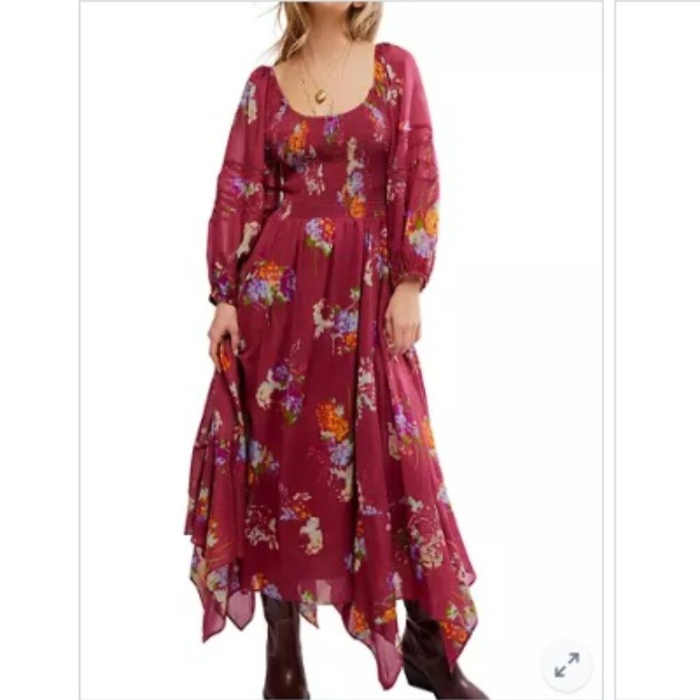 NWOT Free People Burgundy Floral Maxi Dress